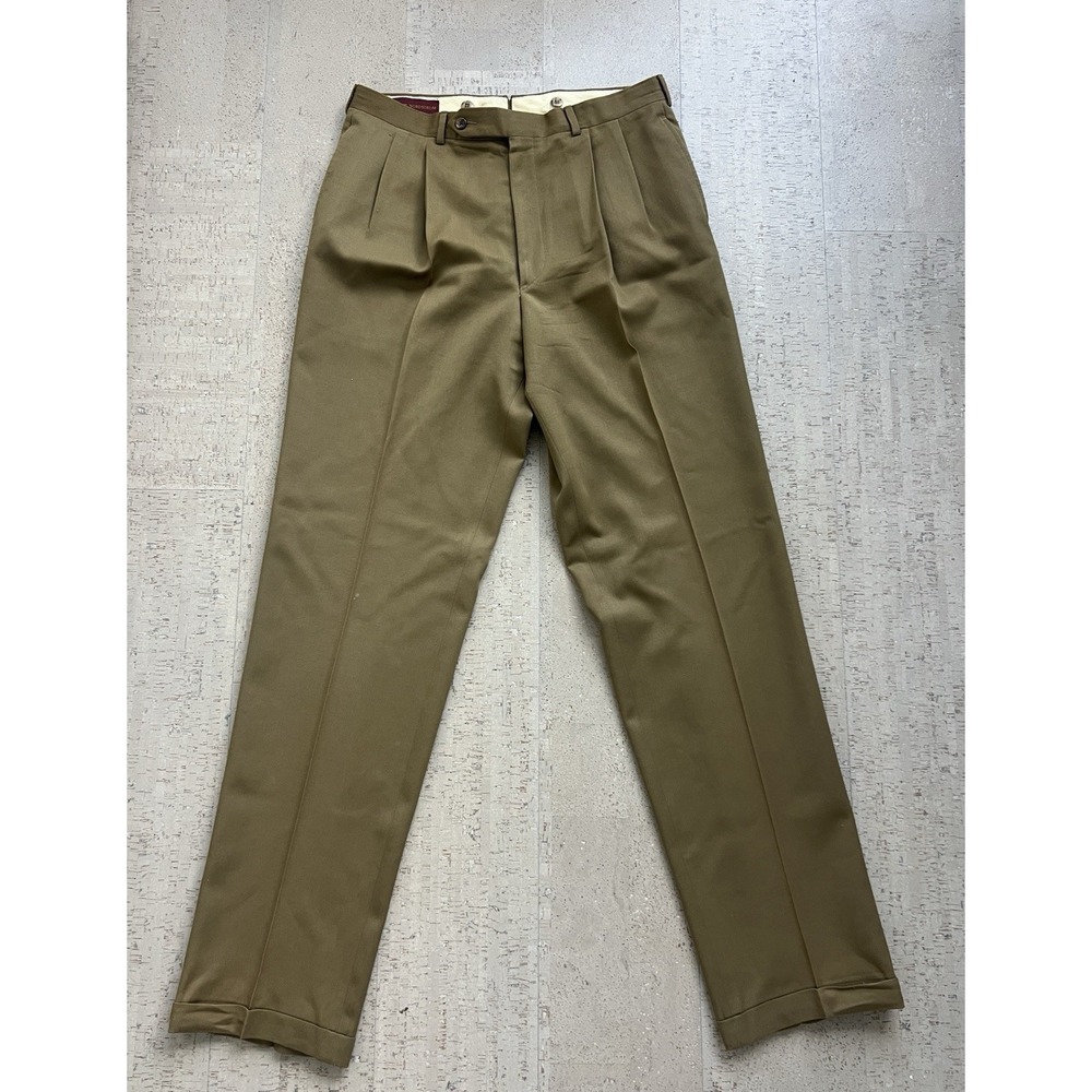 Men's Olive Dress Pants - Classic Pleated Front